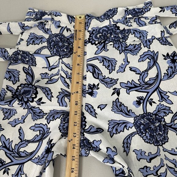 Joie Wide Leg Cropped Floral Pants Size 10 Pockets Linen Blend Blue White - Picture 7 of 10